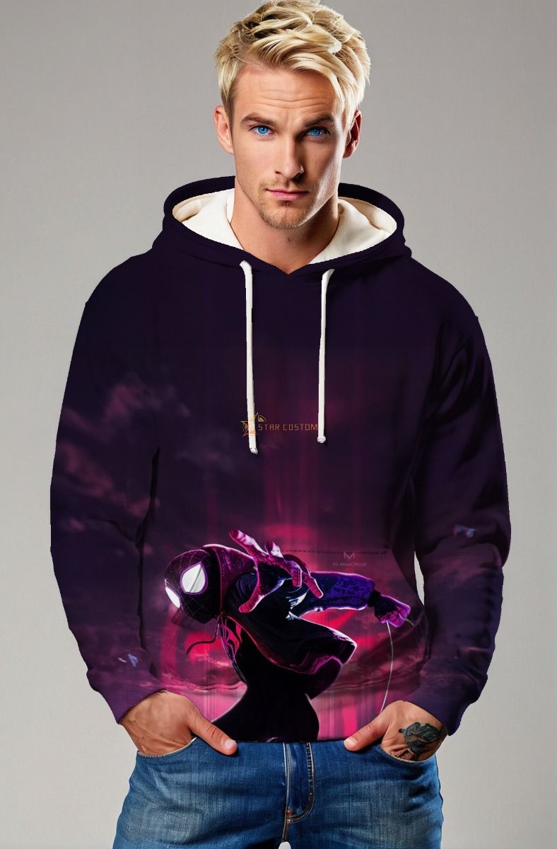 Miles Morales Shadow Drop Hoodie – Purple Heroic Energy