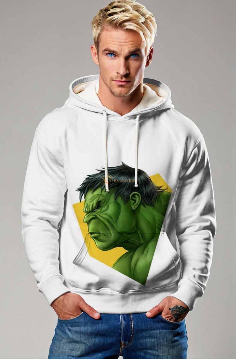 Hulk Fury Hoodie – Bold White & Rage Green Style