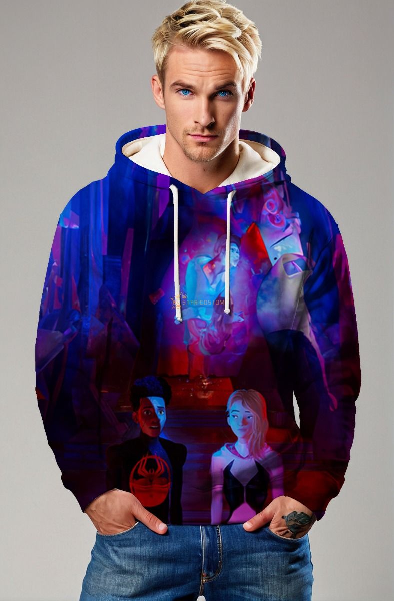 Spider-Man Hoodie - Vibrant Red & Blue Spider-Verse Design
