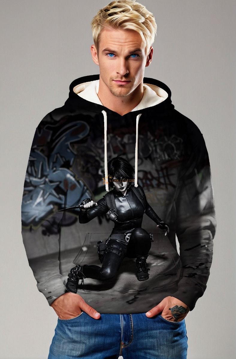 Deadpool Domino Casting Hoodie - Action-Packed Black & White Design