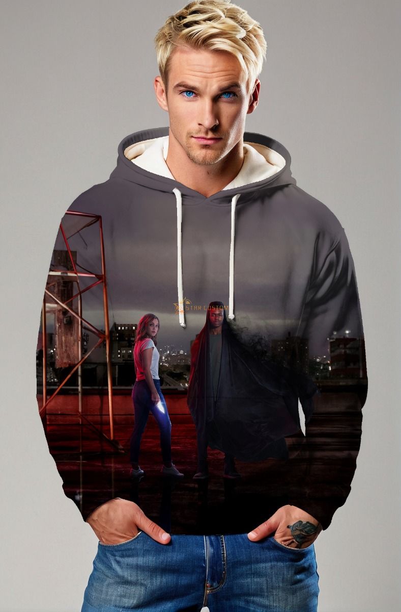 Dark Gray Hoodie with Superhero Characters Print