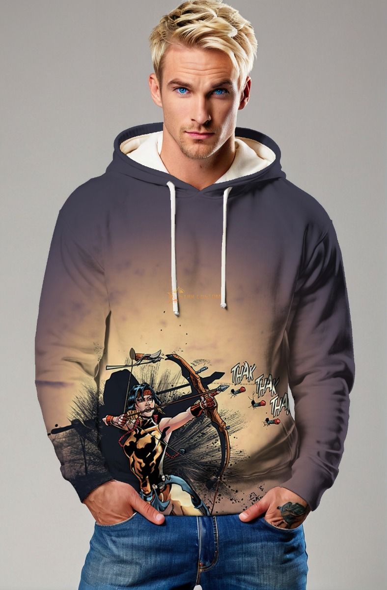 Danielle Moonstar: Dynamic Comic-Inspired Hoodie in Charcoal Gray