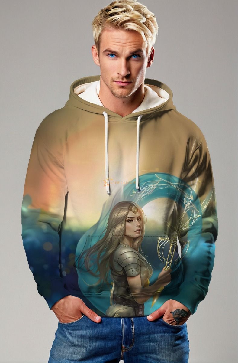 Bring the power of the Eternals to your wardrobe with this Thena hoodie, featuring the goddess in all her glory