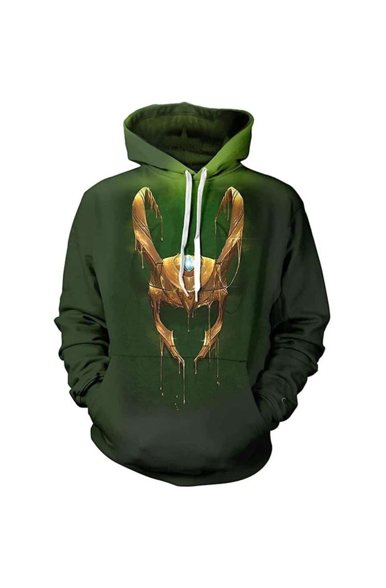Loki Ki Mens Printed Green Marvel Inspired Hoodie Green Urban Style