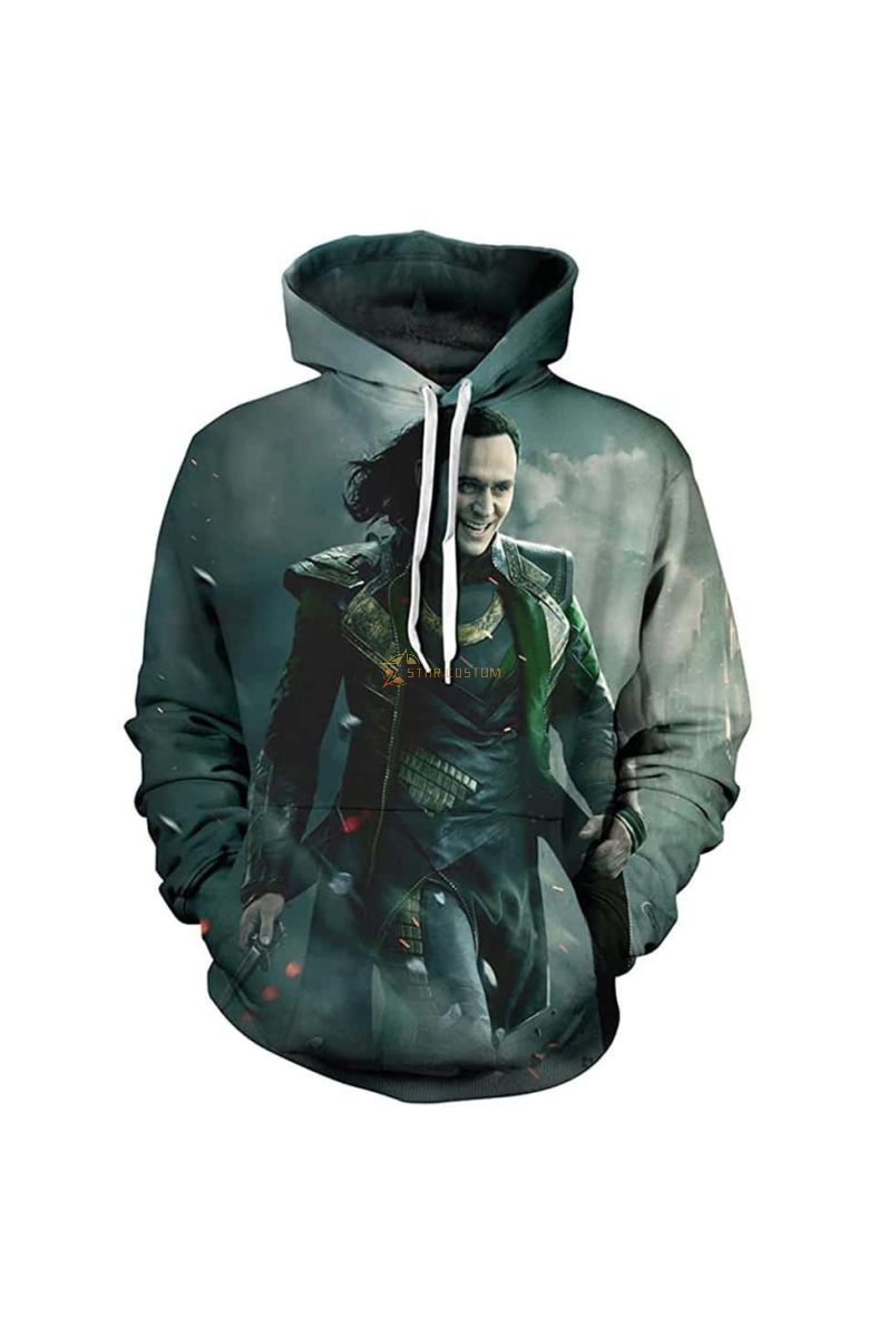 Loki Ki Mens Printed Green Marvel Inspired Hoodie Green