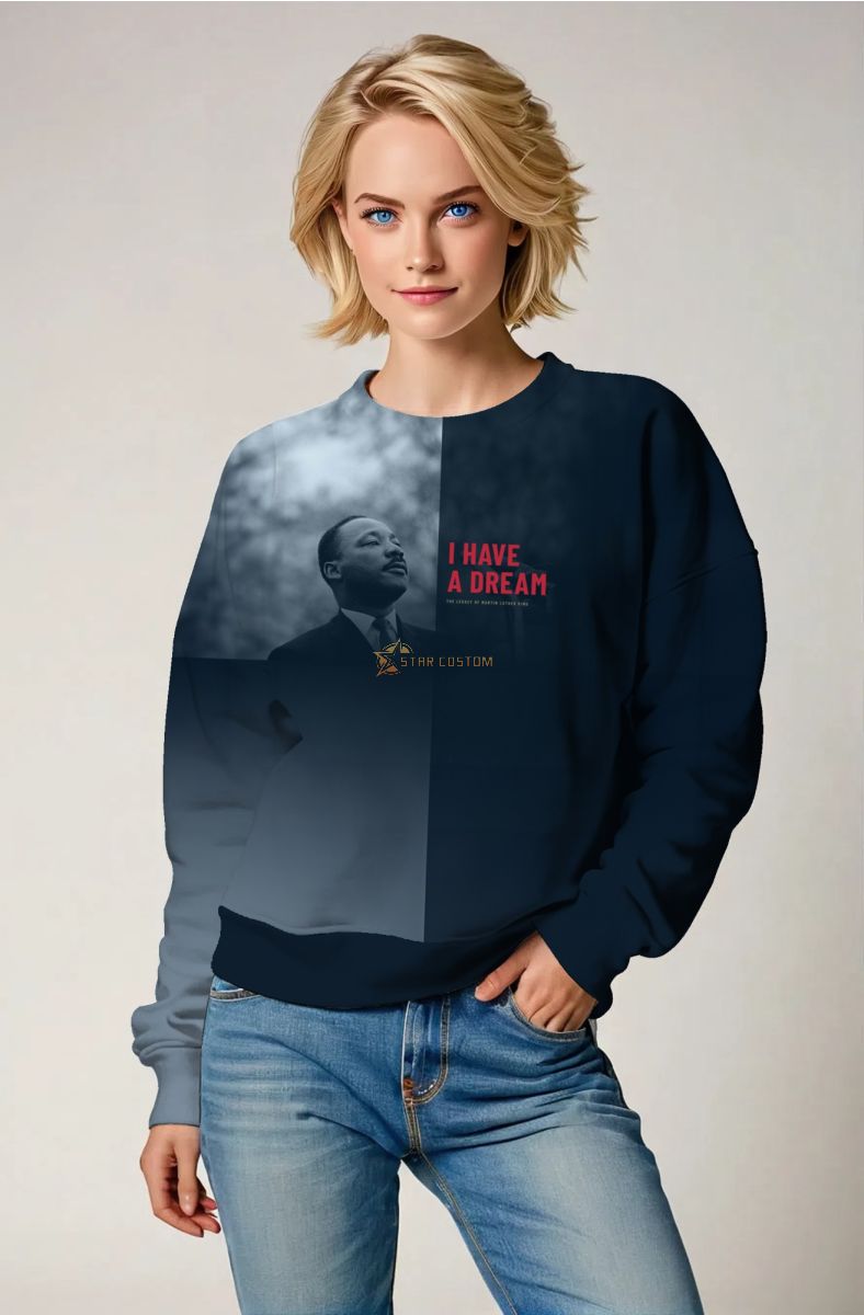 Comfortable Tranquil Blue Martin Luther King Graphic Soft Crewneck Sweatshirt