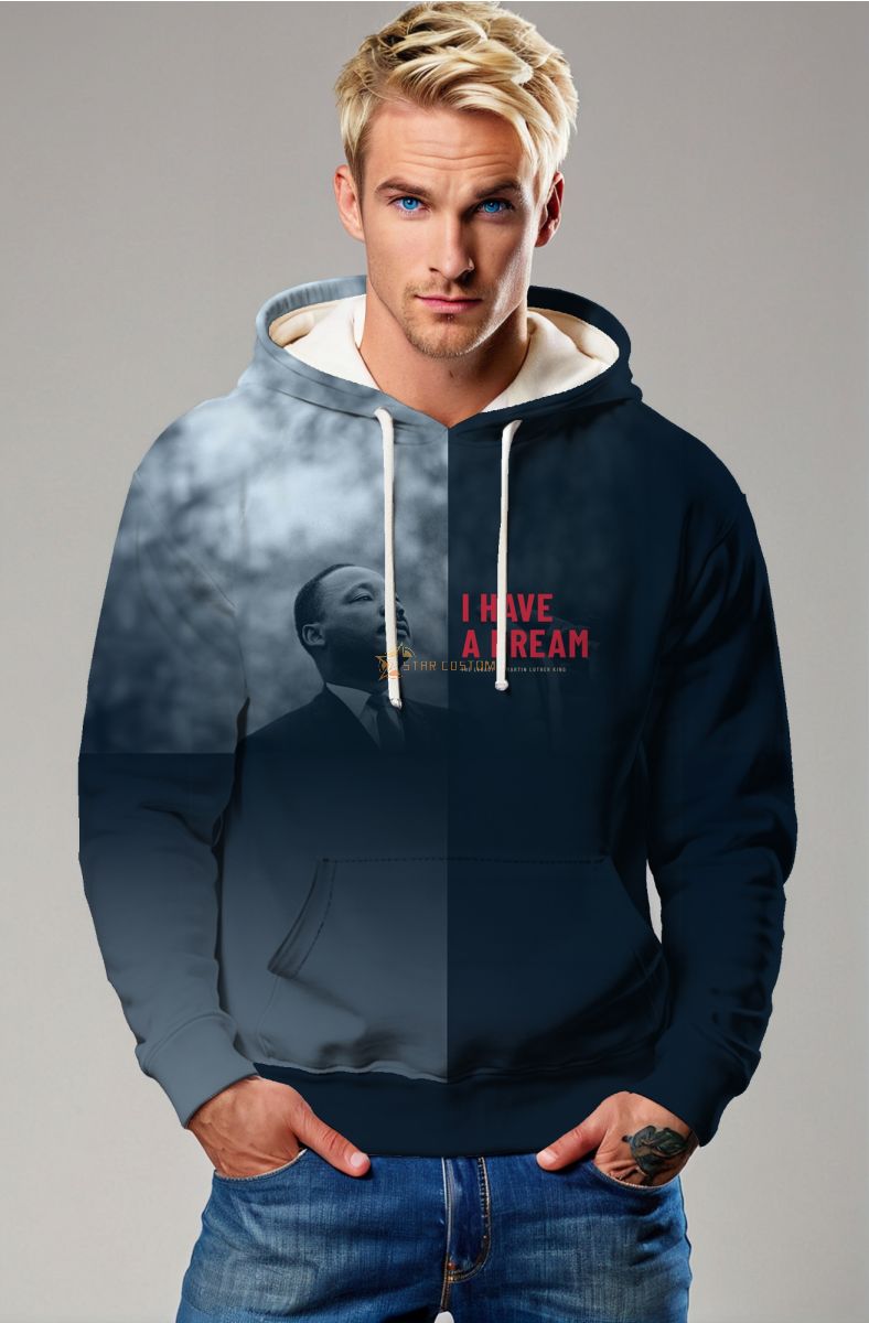 Comfortable Blue Martin Luther King Graphic Hoodie