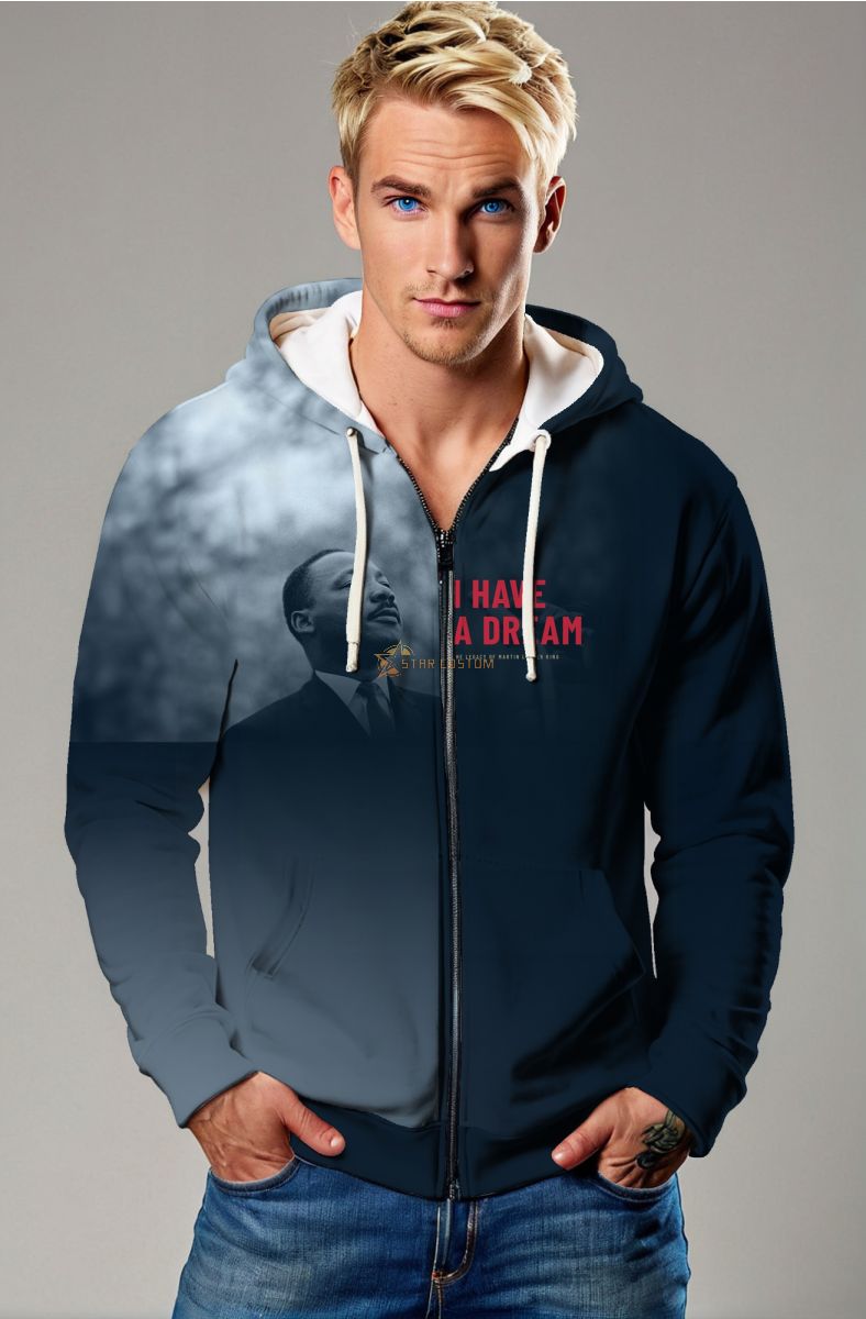 Patriotic Liberty Graphic Zipper Hoodie Blue USA Flag Statue of Liberty Print Comfortable Stylish Independence Day Jacket