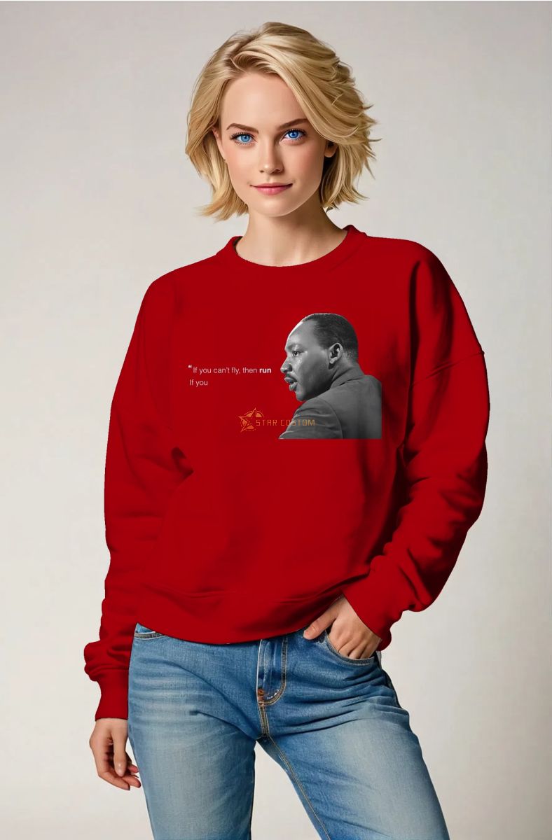 Martin Luther King Graphic Red Crewneck Sweatshirt Featuring Comfortable and Fashionable Design