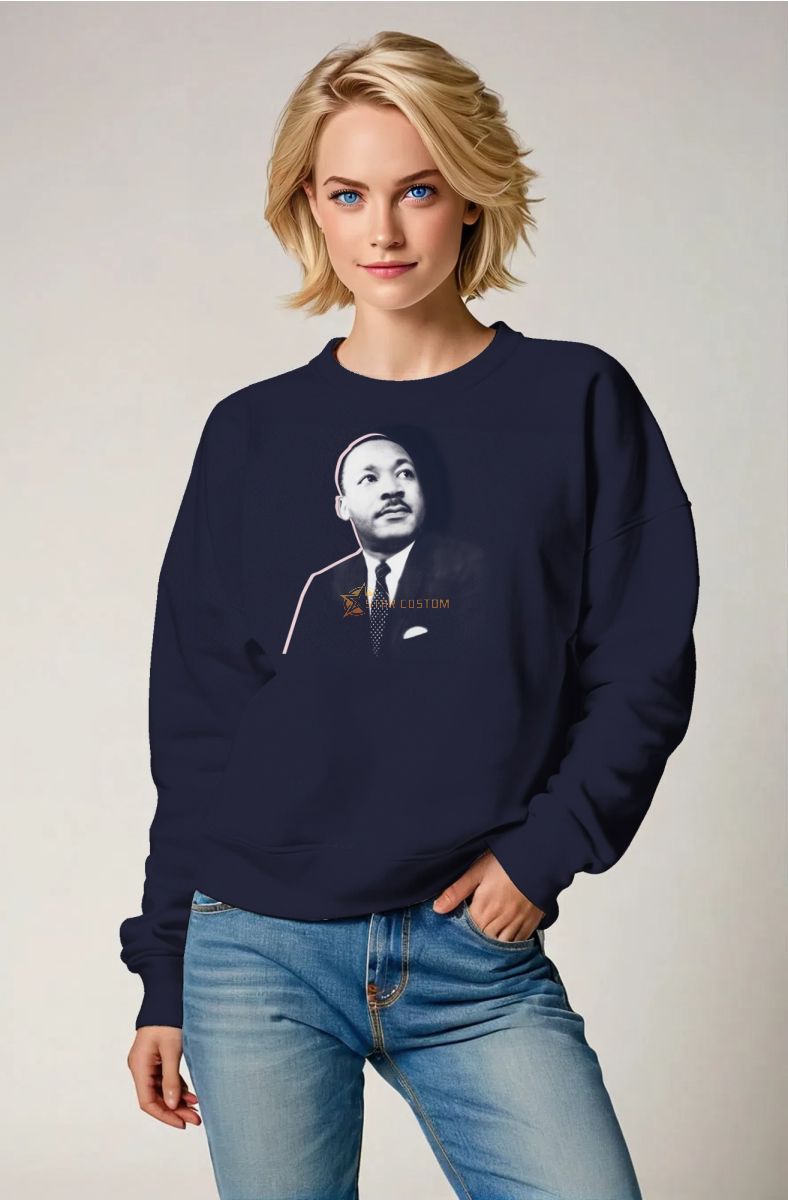 Martin Luther King Comfy Relaxed Fit Dark Blue Printed Crew Neck Sweatshirt