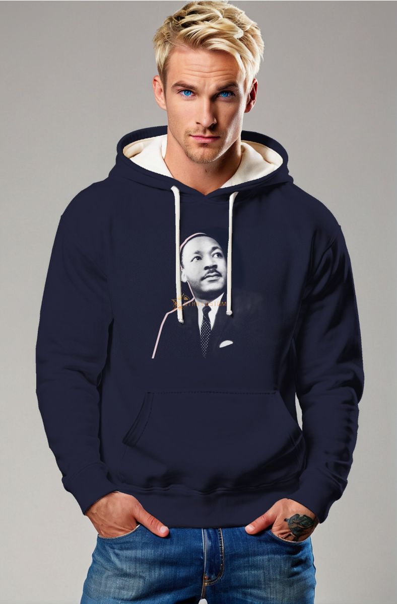 Relaxed Fit Comfortable Dark Blue Printed Martin Luther King Fashion Simple Hoodie