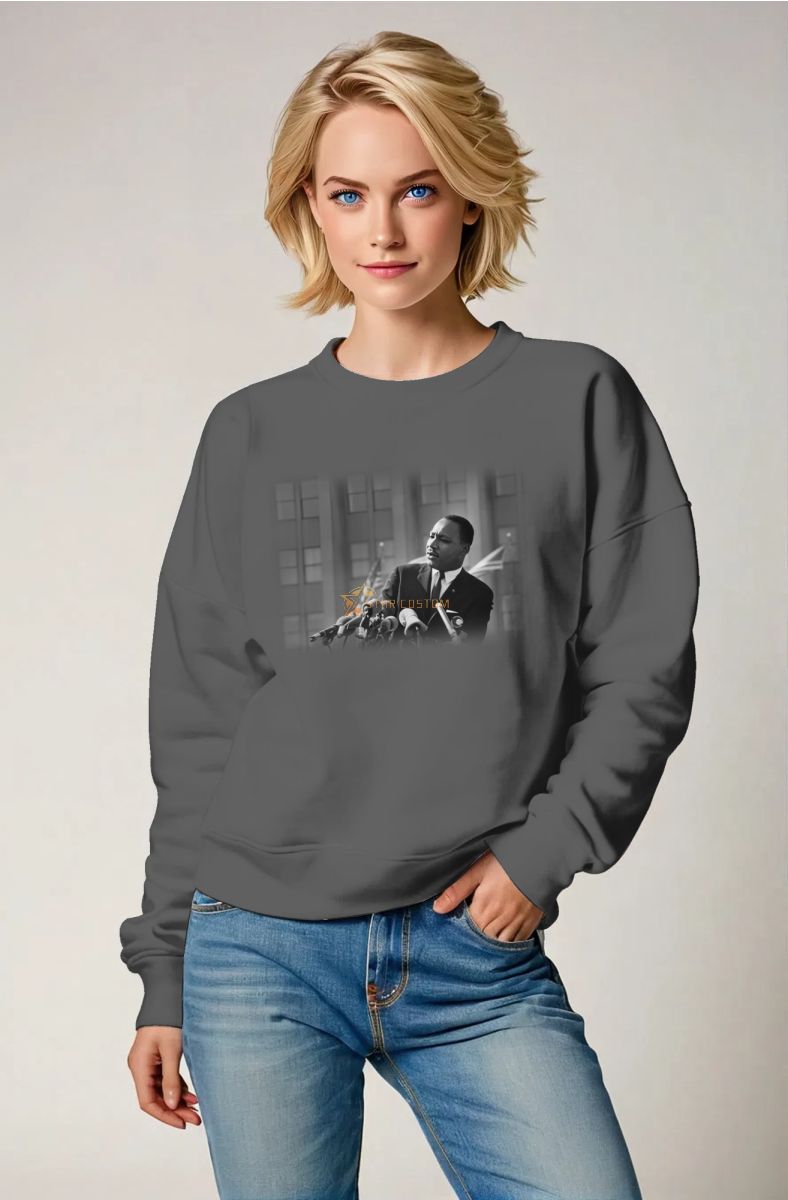 Fashionable Simple Gray Martin Luther King Print Versatile Comfortable Crewneck Sweatshirt