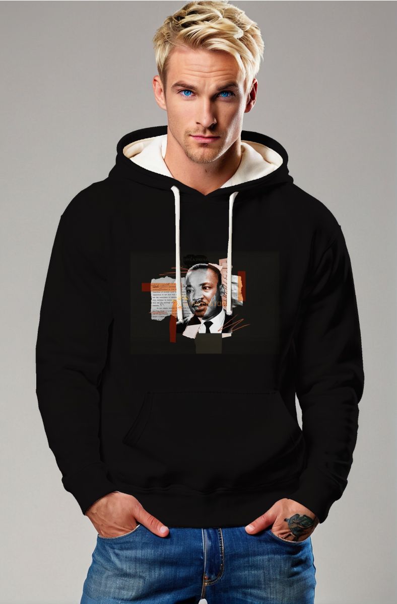 Trendy Black Martin Luther King Print Hooded Sweatshirt