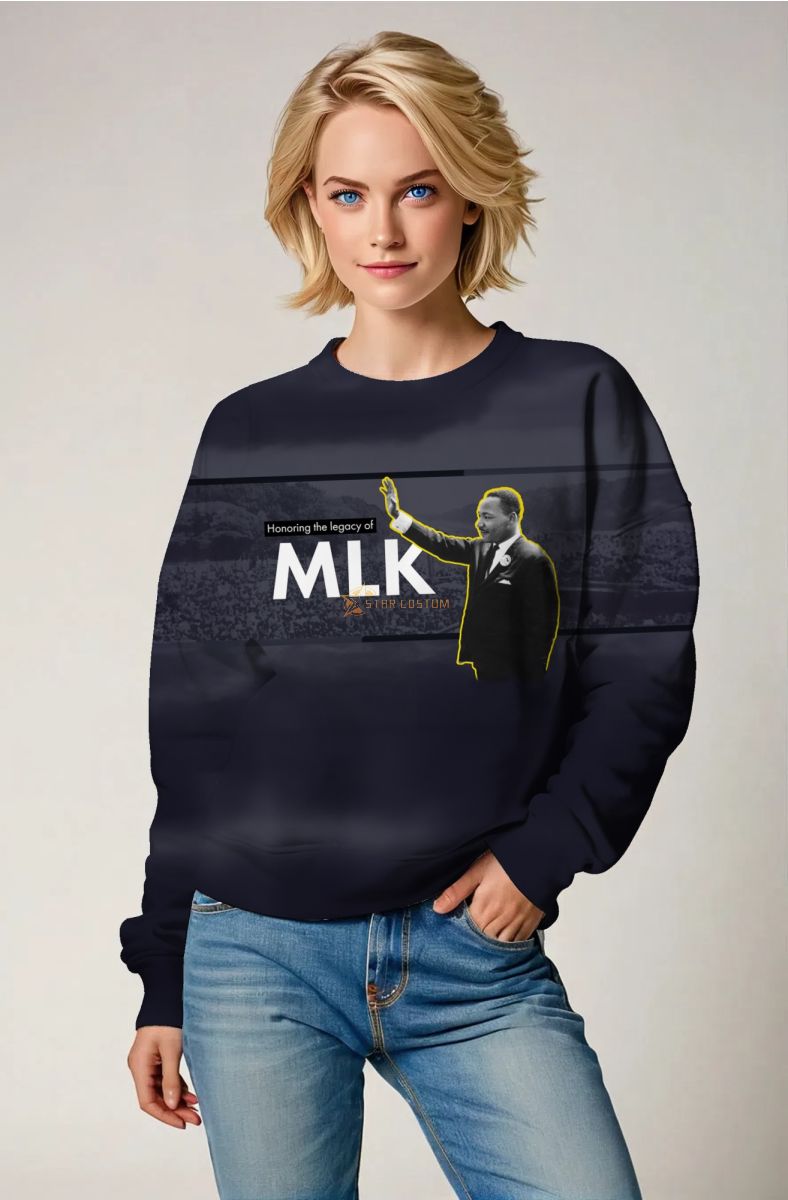 Martin Luther King Inspired Dark Blue Graphic Crewneck Sweatshirt