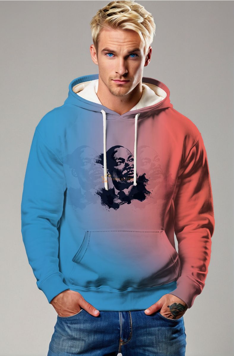 Cool Urban Street Fashion Martin Luther King Print Gradient Red Blue Comfortable Hoodie