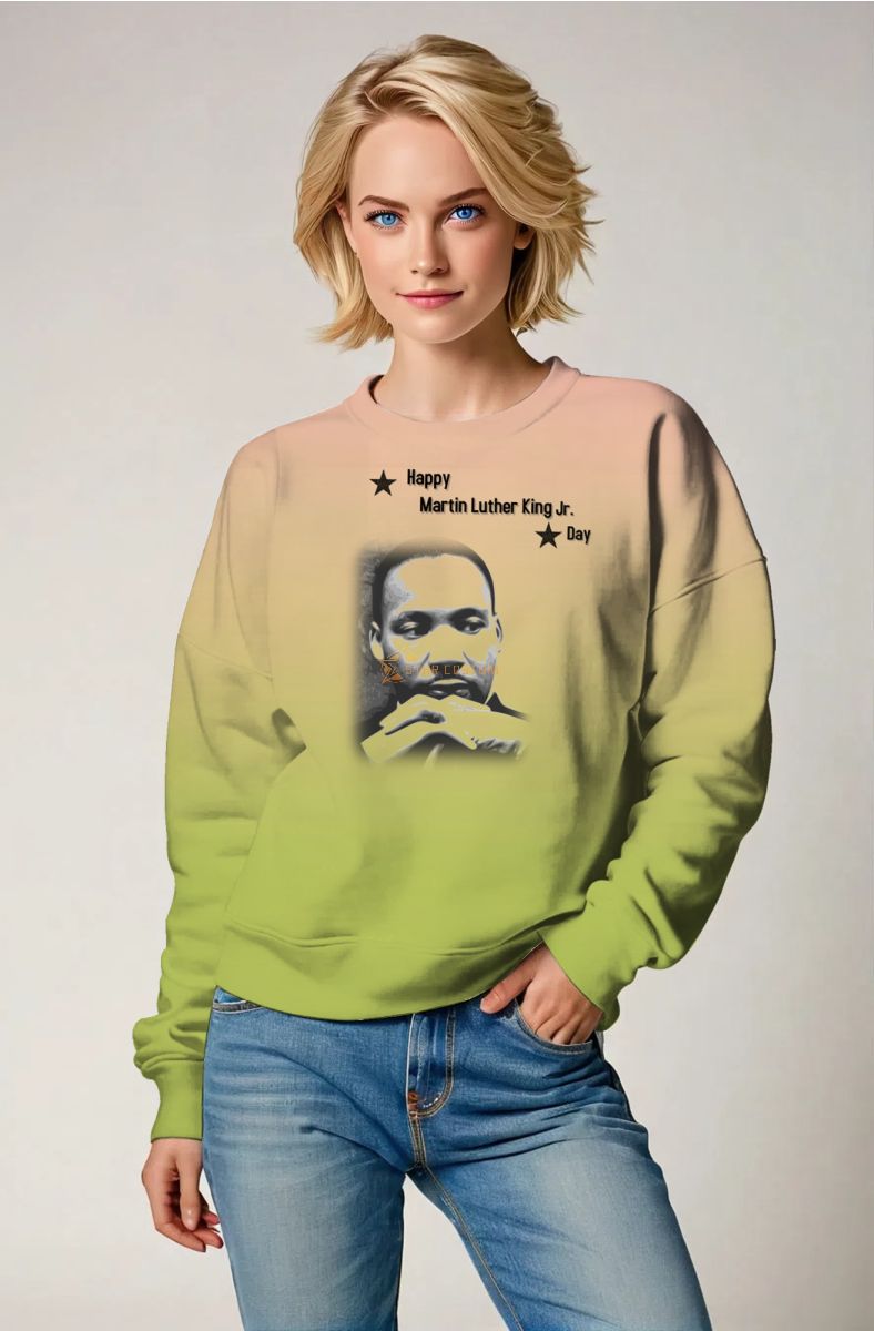 Comfort Fresh Soft Gradient Green Martin Luther King Printed Versatile Elegant Crewneck Sweatshirt