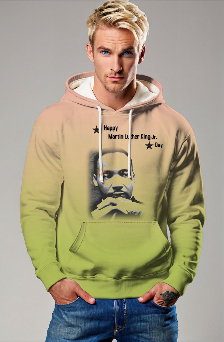 Comfortable Soft Gradient Green Martin Luther King Print Versatile Elegant Hoodie