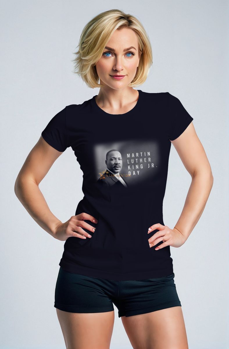Bold Martin Luther King Graphic Tee Dark Blue Casual Fashion Shirt