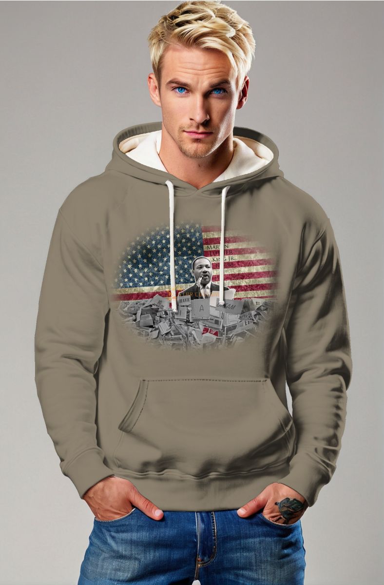 Street Style Martin Luther King Comfortable Loose Fit Khaki Hoodie
