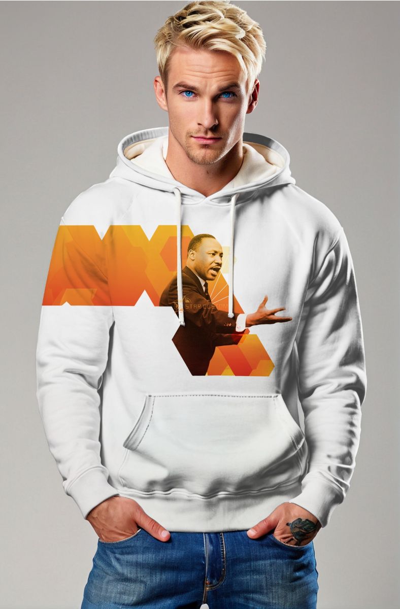 Avant Garde White Stylish Martin Luther King Graphic Hooded Shirt