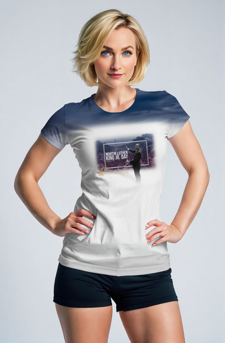 Gradient Blue Print Martin Luther King Inspirational Casual White TShirt