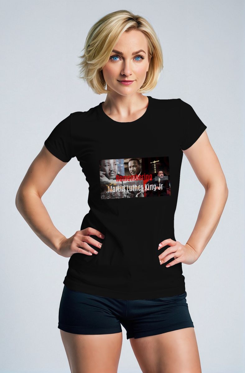 Martin Luther King Printed Street Fashion Black TShirt