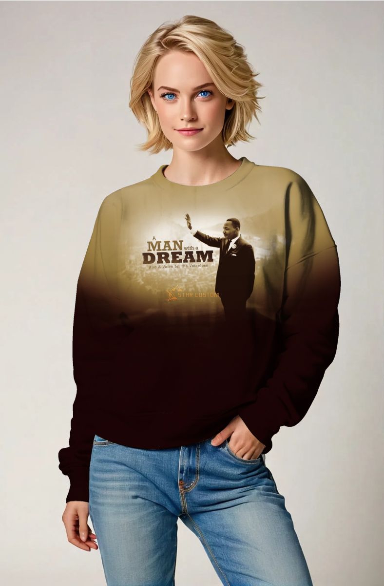Gradient Brown Martin Luther King Inspirational Casual Comfort Crewneck Sweatshirt