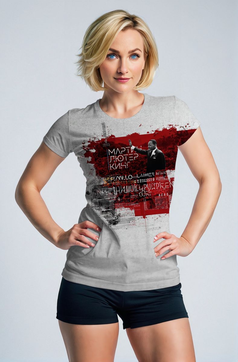 Martin Luther King Red Print Street Style Cool Grey TShirt