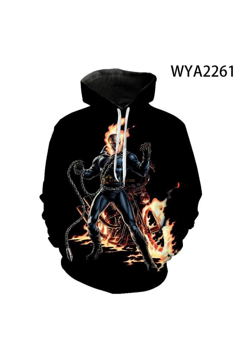 Movie Ghost Rider Print Hoodie Unisex Everyday Wear