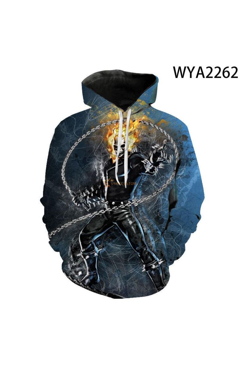 Movie Ghost Rider Print Hoodie Streetwear Classic Fit