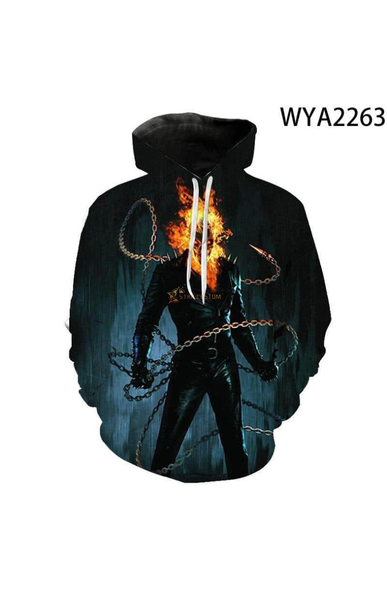 Movie Ghost Rider Print Hoodie Everyday Wear Urban Style