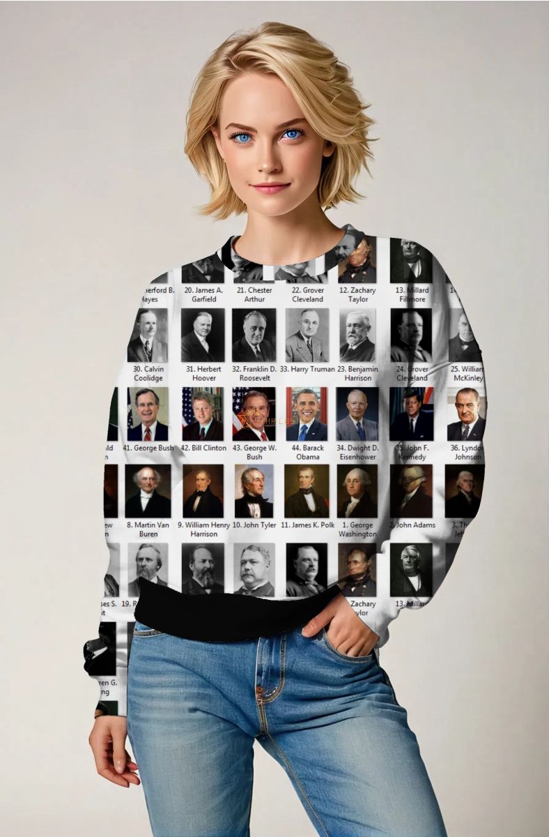 Presidential Portrait Graphic Sweatshirt Black and White Comfortable Crewneck
