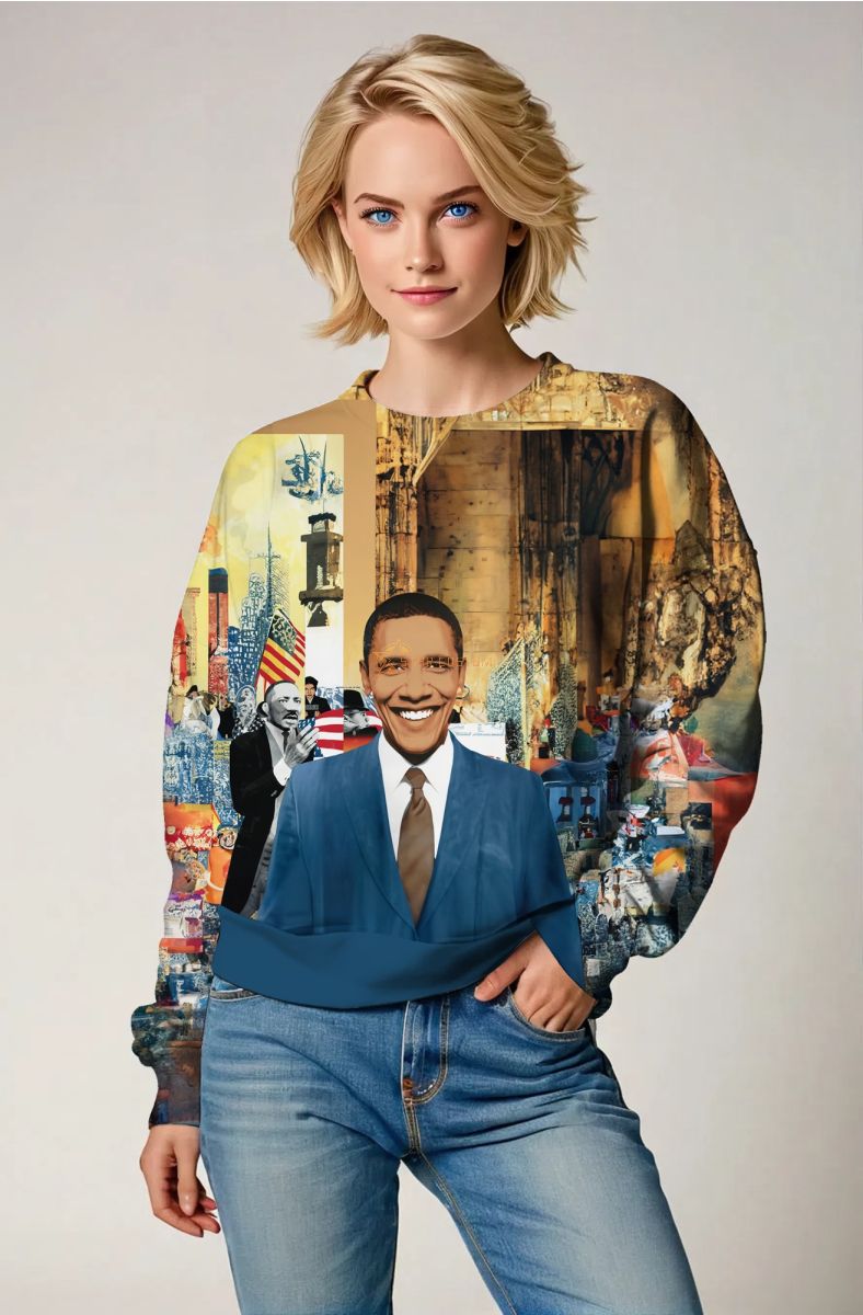 Obama Presidential Memorial Graphic Sweatshirt Yellow Urban Scene