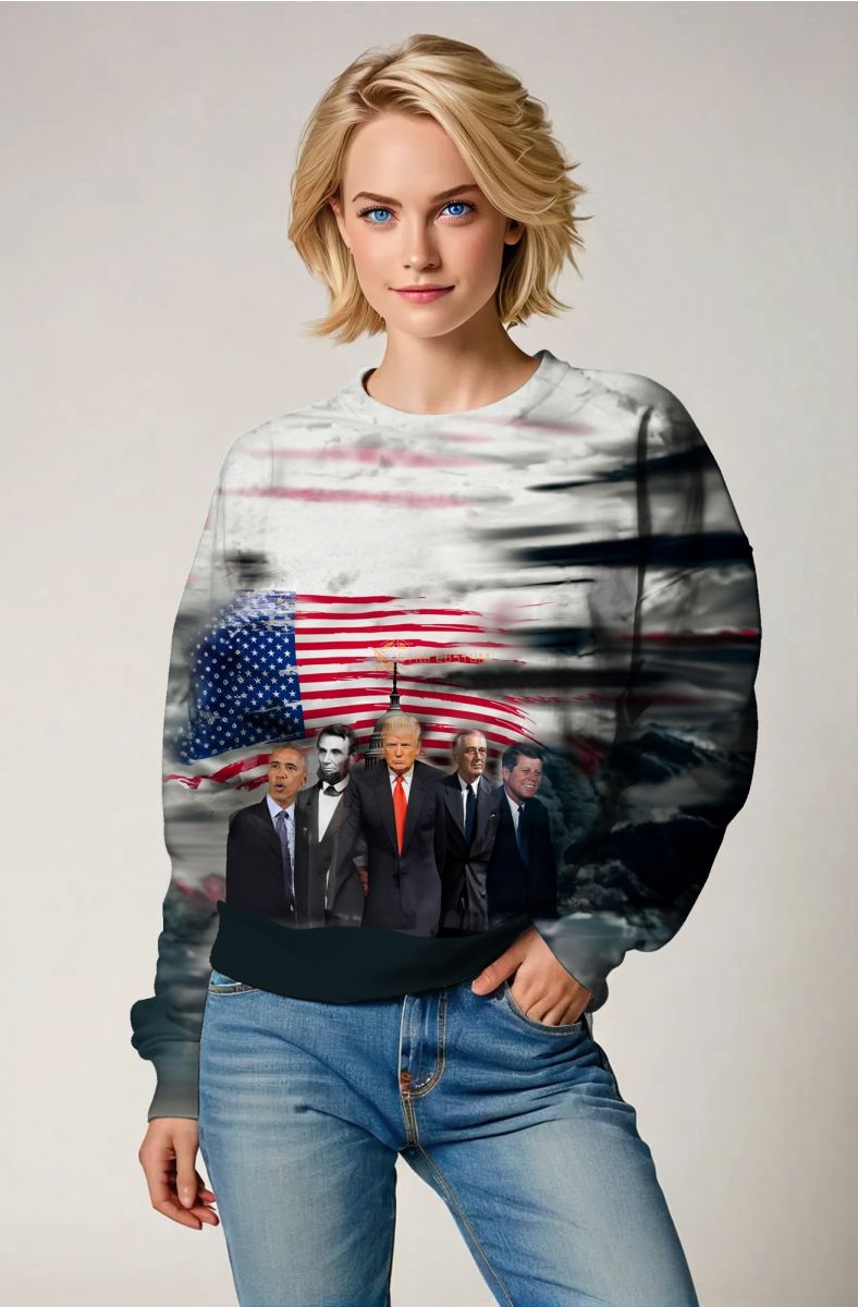 Iconic Black Streetwear Presidential Graphic Crewneck Sweatshirt