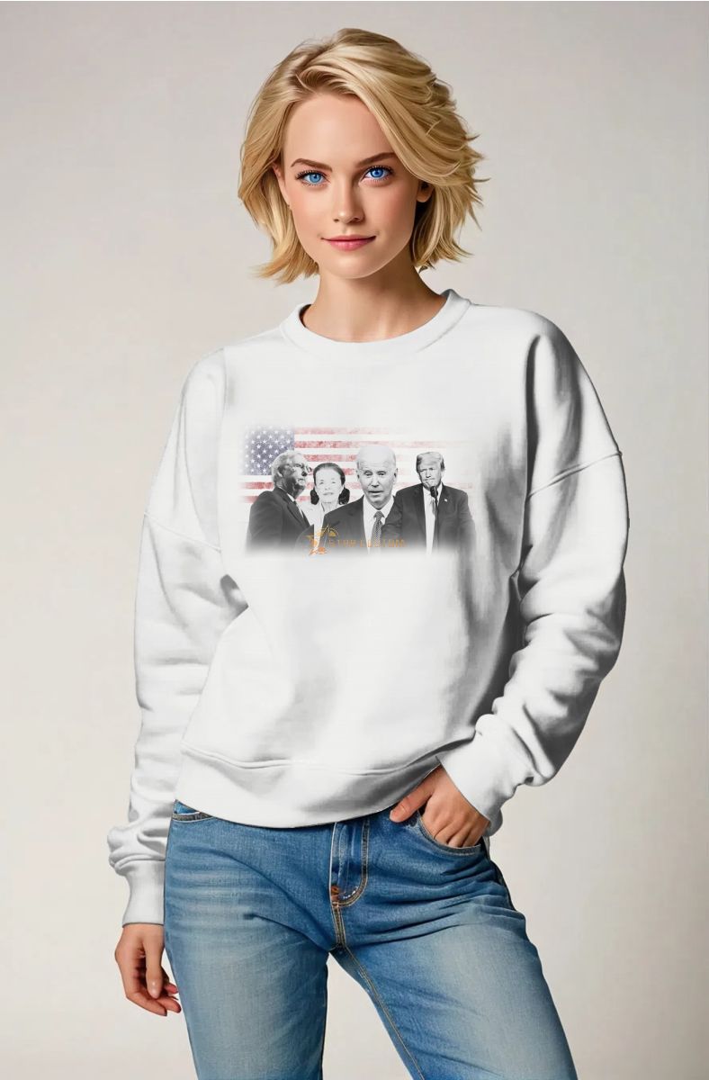 White Cozy Vintage Black White Portrait American Presidential Memorial Crewneck Sweatshirt