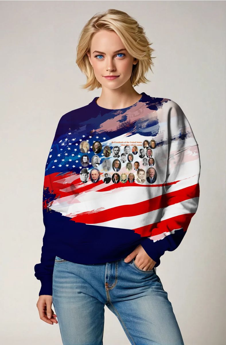 Patriotic American Flag Presidential Portraits Blue Casual Sweatshirt