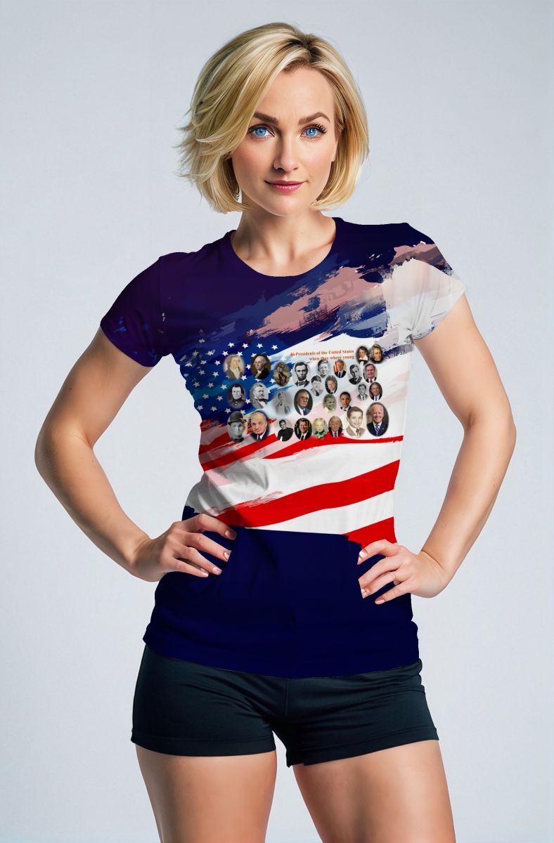 Presidential Memorial American Flag Graphic Blue Casual TShirt