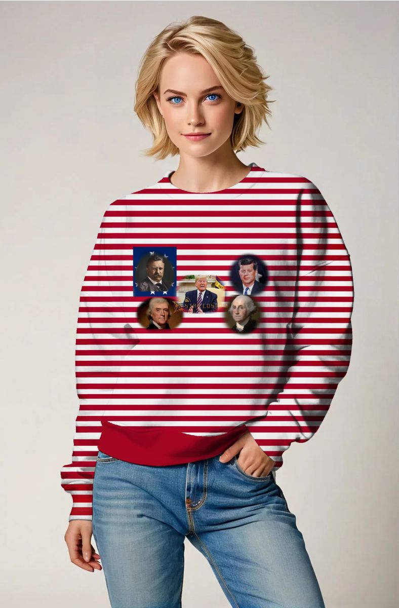 Presidential Memorial Striped Red Crewneck Sweatshirt