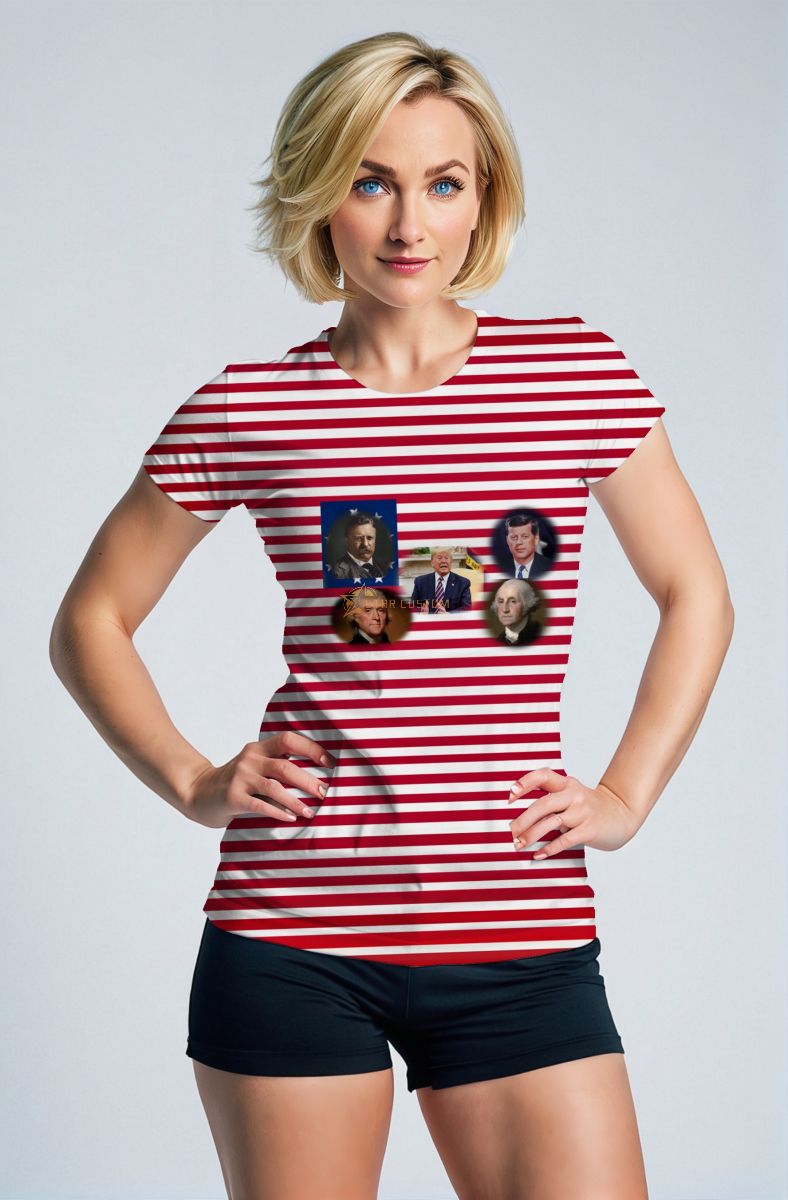 Presidential Red White Striped Comfortable TShirt With Historical Presidential Portraits