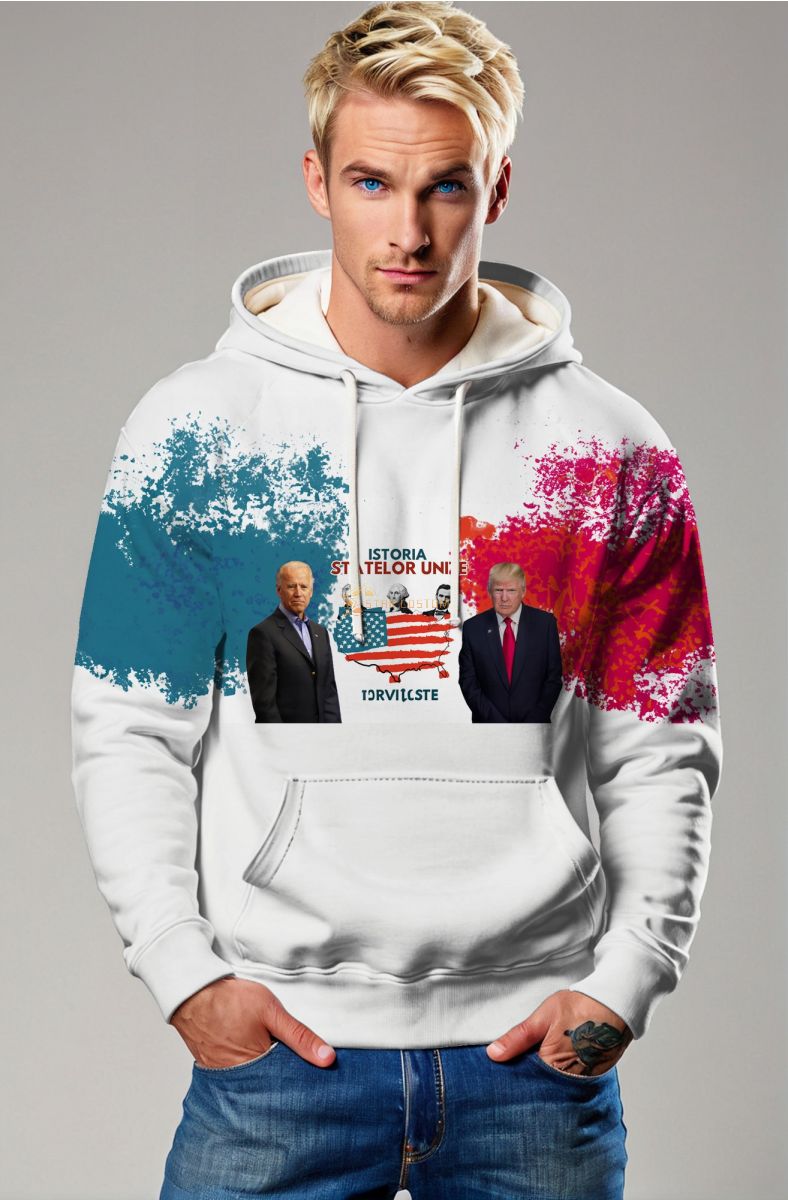 Presidential Face Map Hoodie with Biden Trump Splatter Print