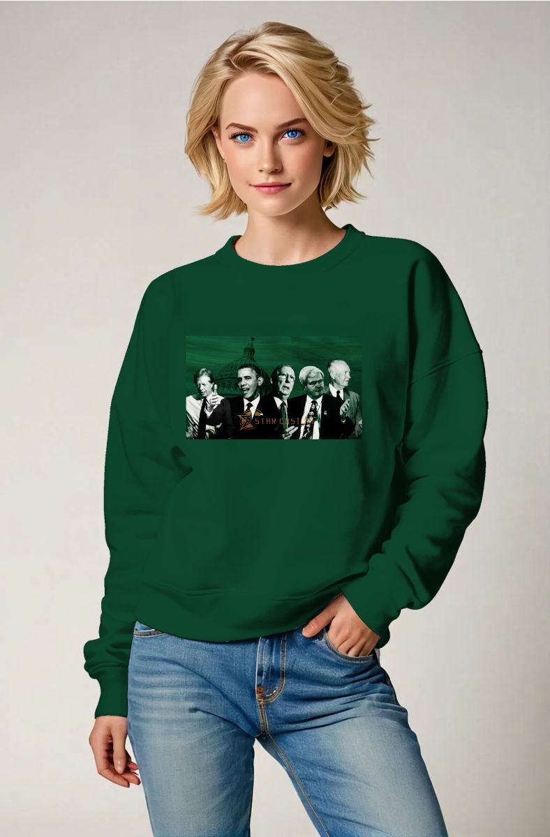 Vintage Green Presidential Portrait Graphic Crewneck Sweatshirt
