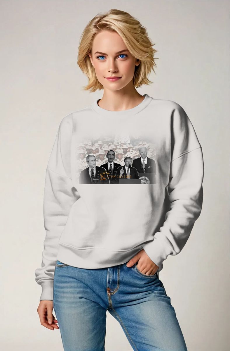 Simple Comfortable Black and White Presidential Print Fashion Crewneck Sweatshirt