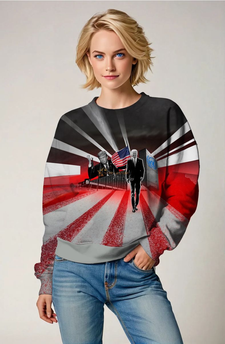 Red Presidential Portrait Glow Print Casual Crewneck Sweatshirt