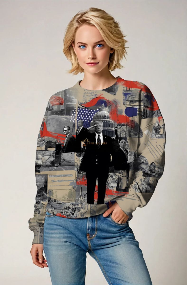 Trump Presidential Memorial Vintage Poster Style Yellow Crewneck Sweatshirt