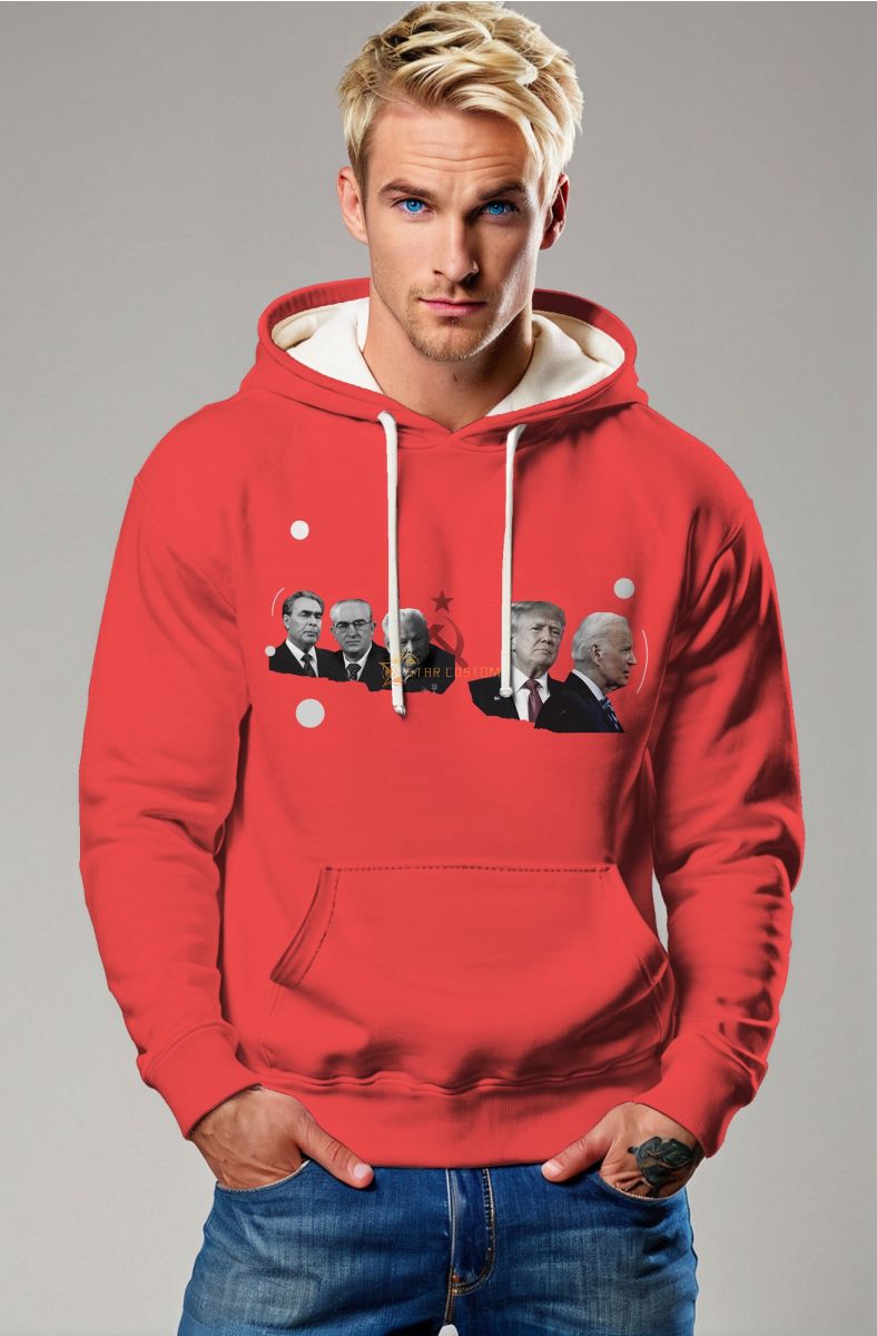 Cute Presidential Stickers Print Red Hoodie with Former US Presidents and Biden Trump Soft and Comfortable
