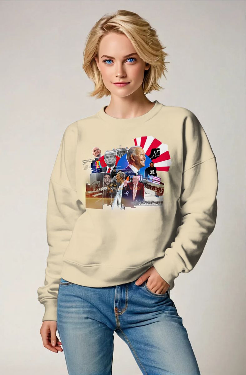 Presidential Memorial Soft Yellow Crewneck Sweatshirt With Cute Iconic Portraits and Street Art Design