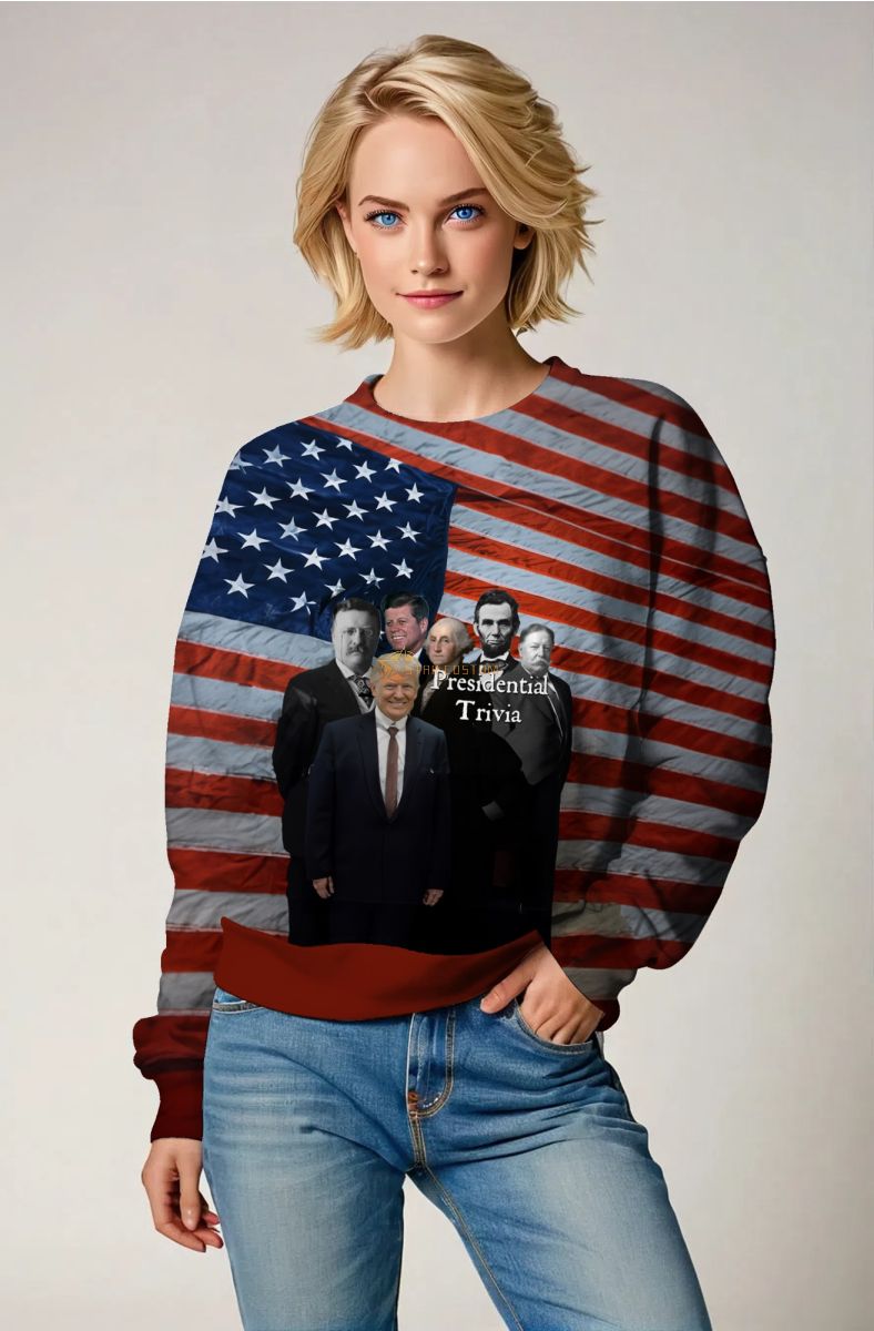 Patriotic Presidential Flag Oversized Crewneck Sweater Unisex Orange