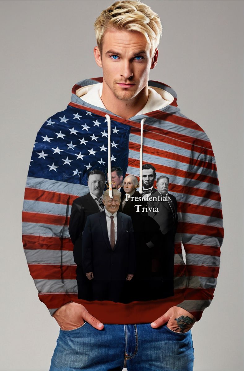 Casual Fashion Oversized Orange Hoodie with US Flag and Presidential Portraits Unisex