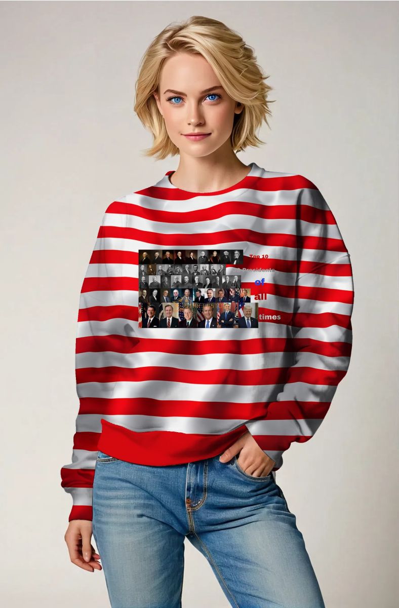 Presidential Memorial Red Unisex Crewneck Sweatshirt with Historical Presidents Print