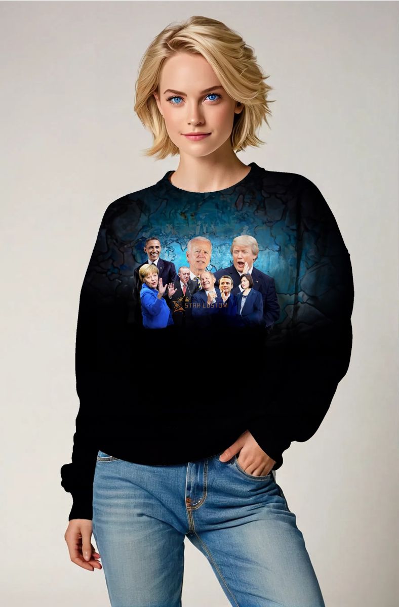 Presidential Portrait Unisex Sweatshirt Black Blue Gradient Print